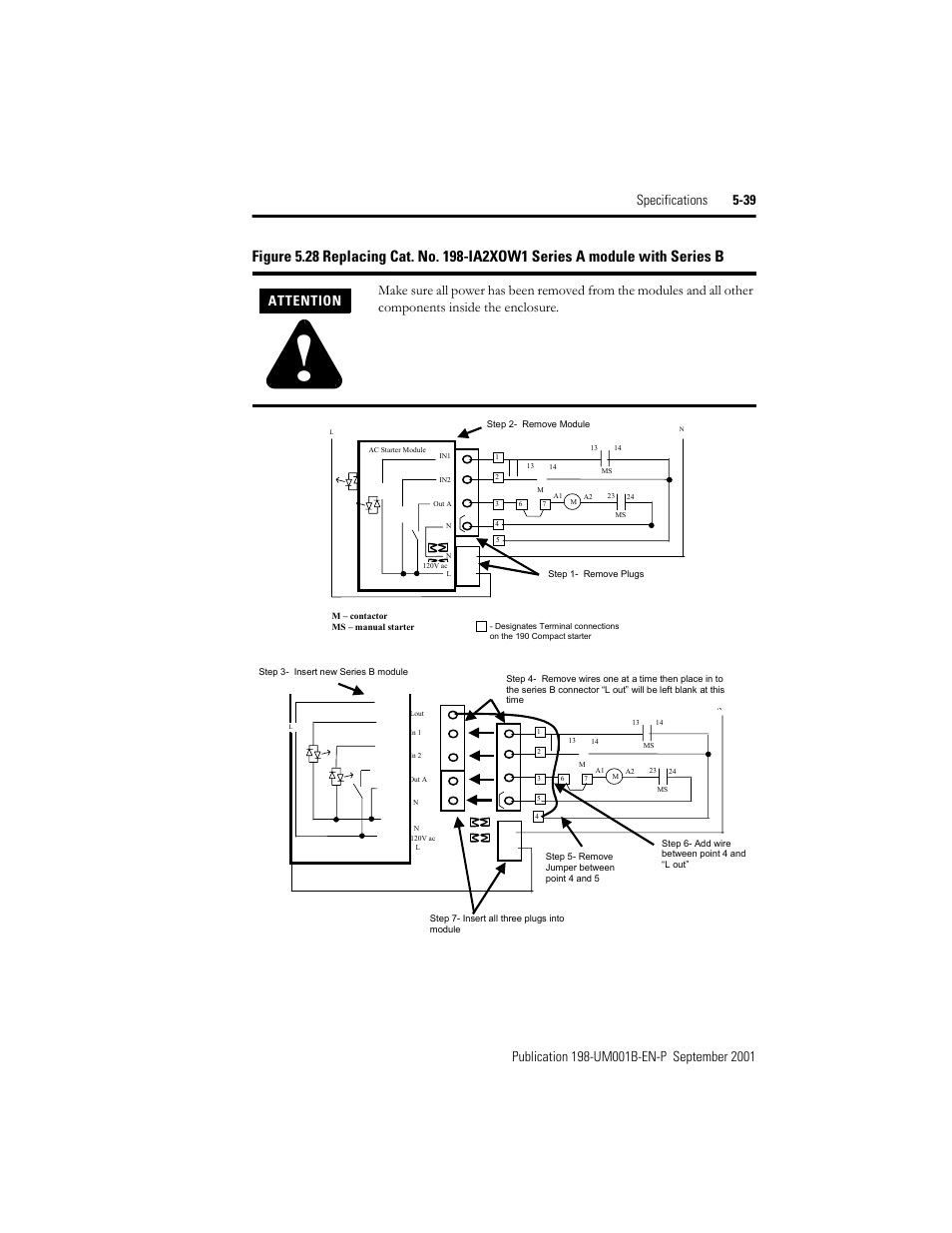 Attention | Rockwell Automation 198x Modular DeviceNet Starter Auxiliary I/O User Manual | Page 105 / 164