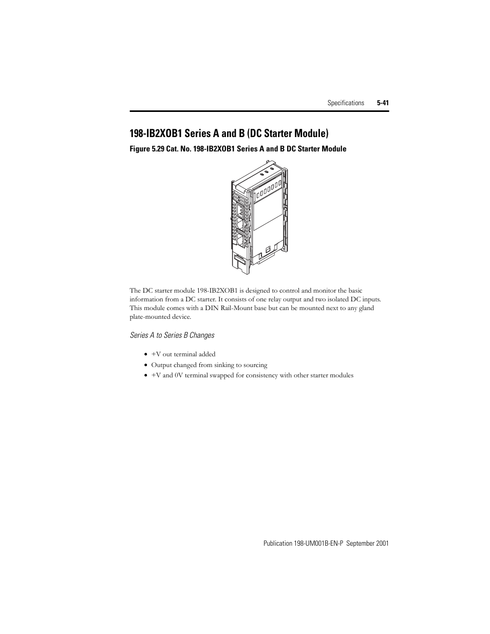 Ib2xob1 series a and b (dc starter module), Series a to series b changes, Ib2xob1 series a and b (dc starter module) -41 | Rockwell Automation 198x Modular DeviceNet Starter Auxiliary I/O User Manual | Page 107 / 164