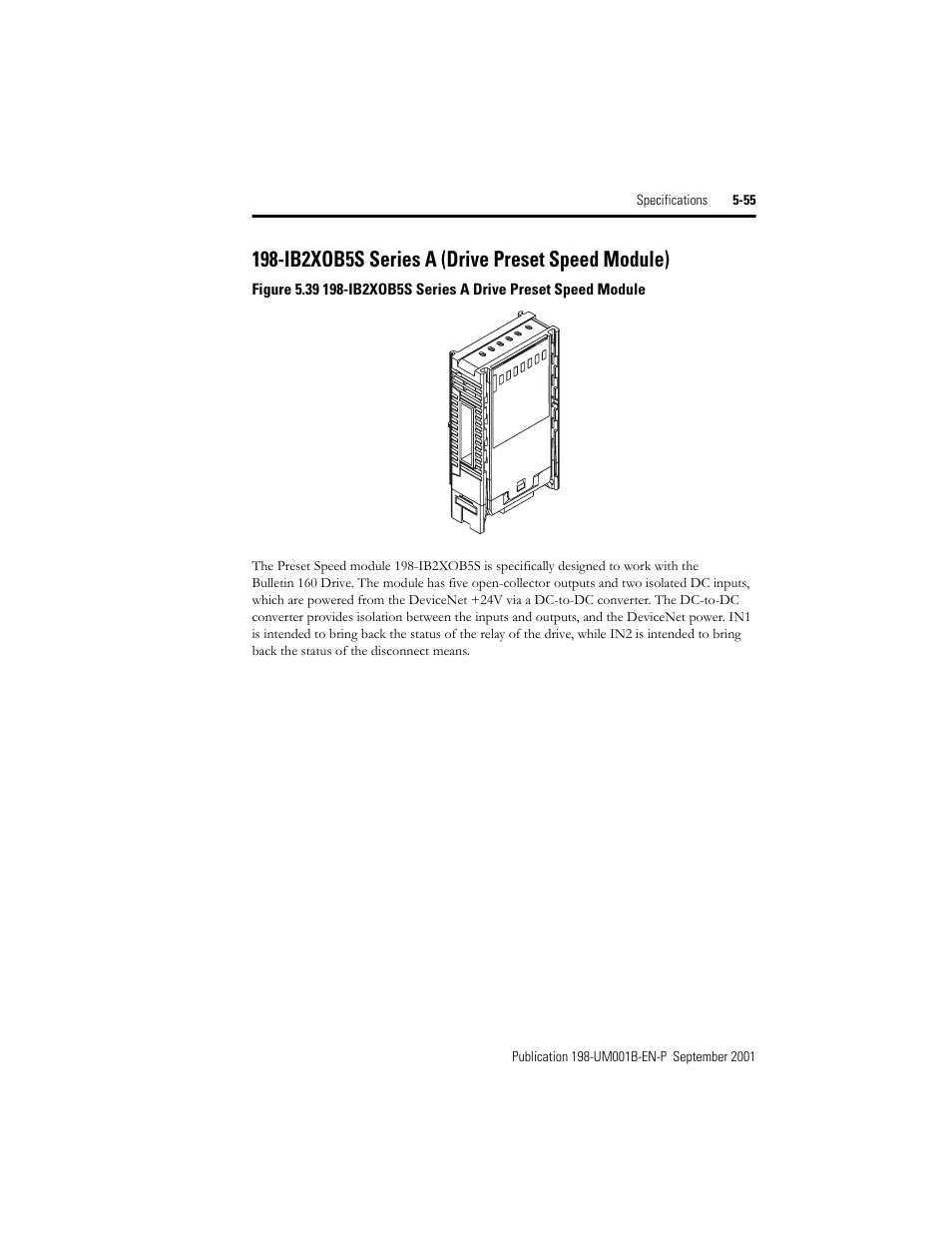 Ib2xob5s series a (drive preset speed module), Ib2xob5s series a (drive preset speed module) -55 | Rockwell Automation 198x Modular DeviceNet Starter Auxiliary I/O User Manual | Page 121 / 164