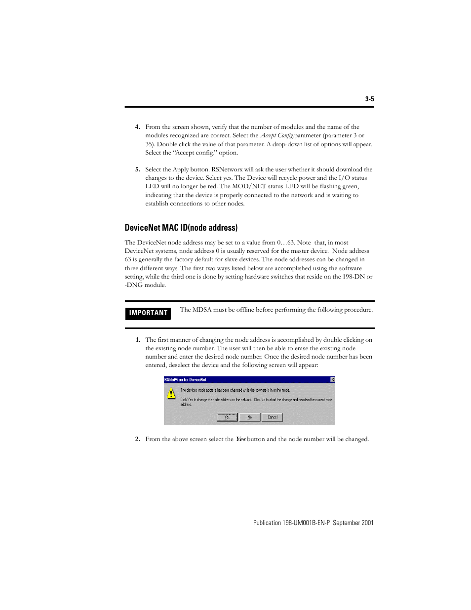 Devicenet mac id(node address), Devicenet mac id(node address) -5 | Rockwell Automation 198x Modular DeviceNet Starter Auxiliary I/O User Manual | Page 25 / 164