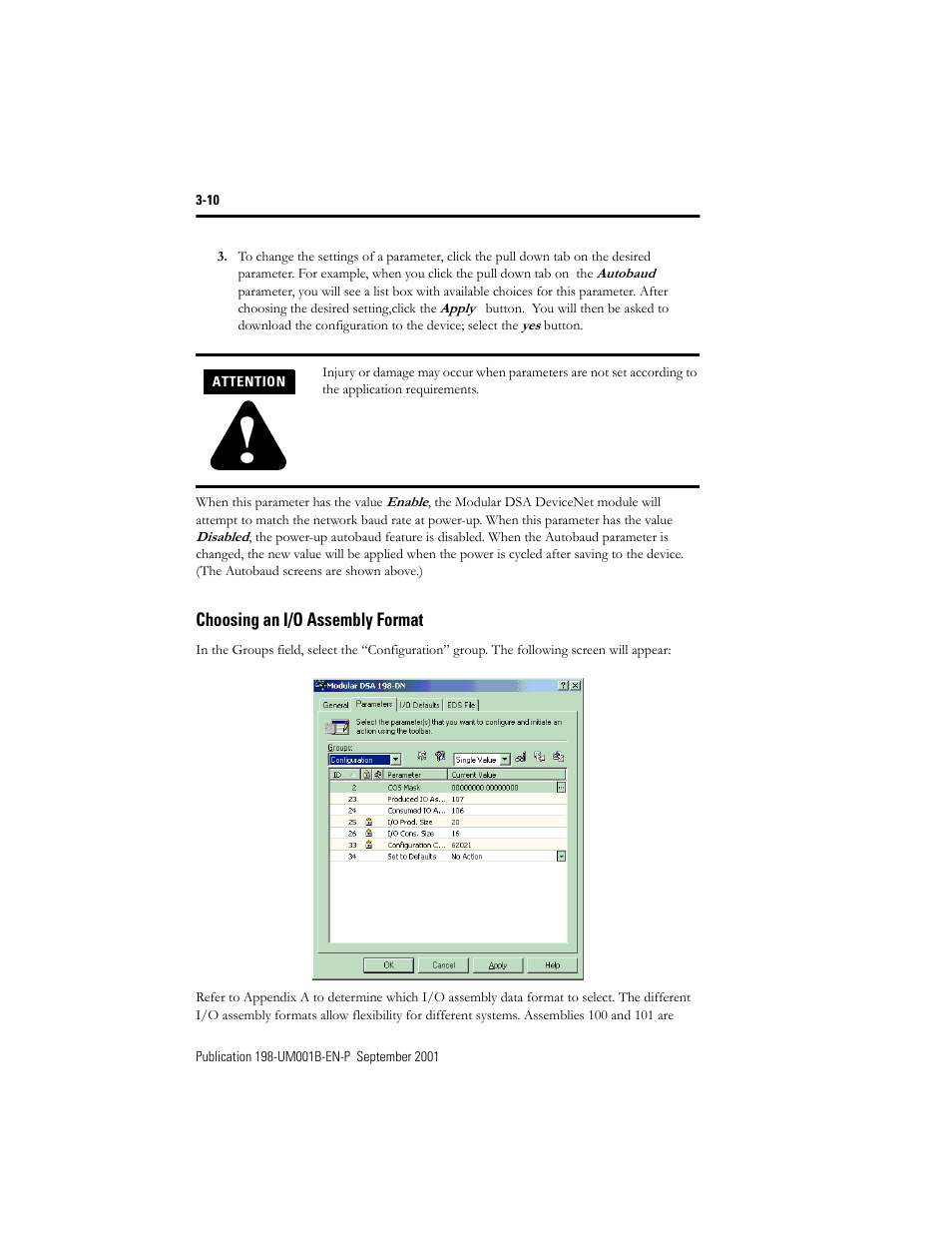 Choosing an i/o assembly format, Choosing an i/o assembly format -10 | Rockwell Automation 198x Modular DeviceNet Starter Auxiliary I/O User Manual | Page 30 / 164