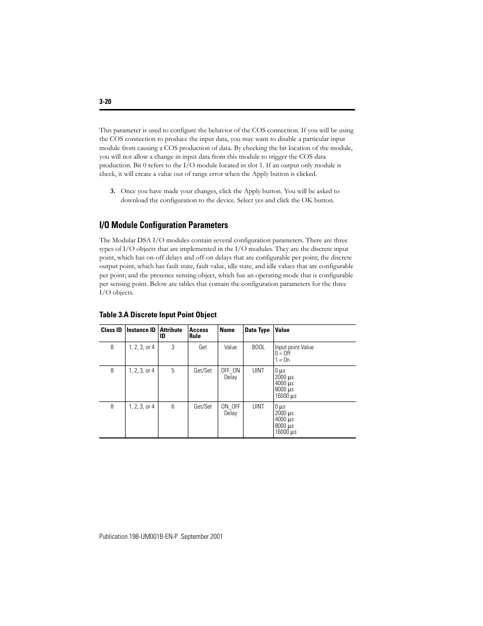 I/o module configuration parameters, I/o module configuration parameters -20 | Rockwell Automation 198x Modular DeviceNet Starter Auxiliary I/O User Manual | Page 40 / 164