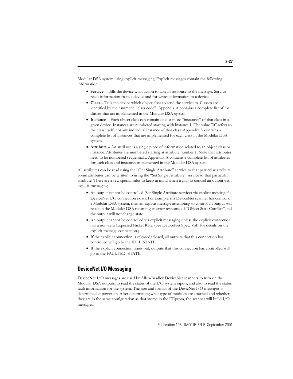 Devicenet i/o messaging, Devicenet i/o messaging -27 | Rockwell Automation 198x Modular DeviceNet Starter Auxiliary I/O User Manual | Page 47 / 164