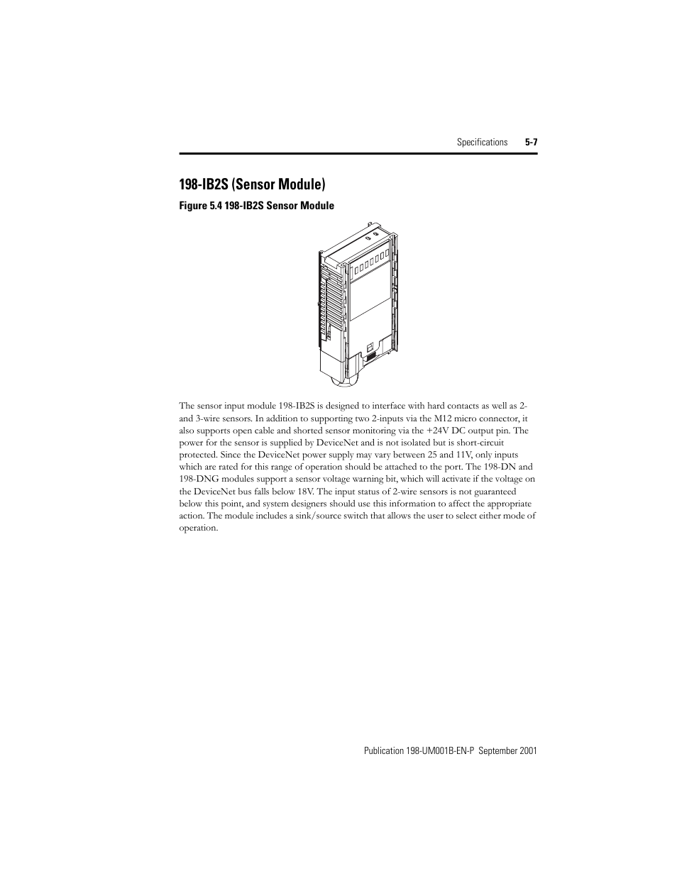 Ib2s (sensor module), Ib2s (sensor module) -7 | Rockwell Automation 198x Modular DeviceNet Starter Auxiliary I/O User Manual | Page 73 / 164