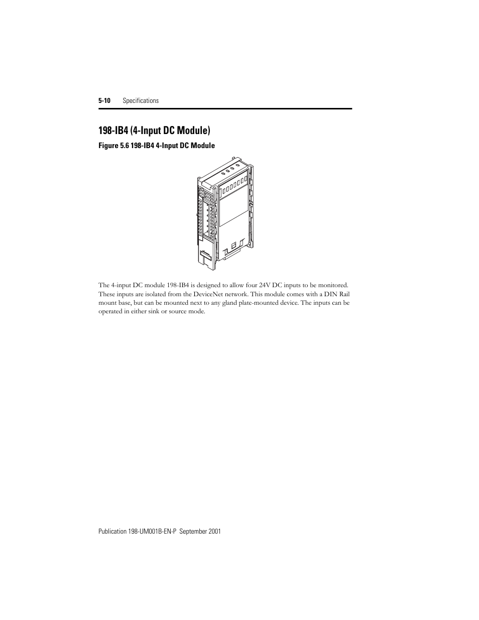 Ib4 (4-input dc module), Ib4 (4-input dc module) -10 | Rockwell Automation 198x Modular DeviceNet Starter Auxiliary I/O User Manual | Page 76 / 164