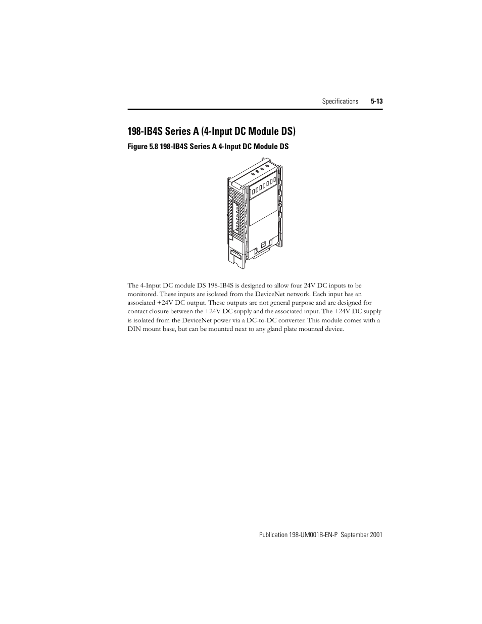 Ib4s series a (4-input dc module ds), Ib4s series a (4-input dc module ds) -13 | Rockwell Automation 198x Modular DeviceNet Starter Auxiliary I/O User Manual | Page 79 / 164