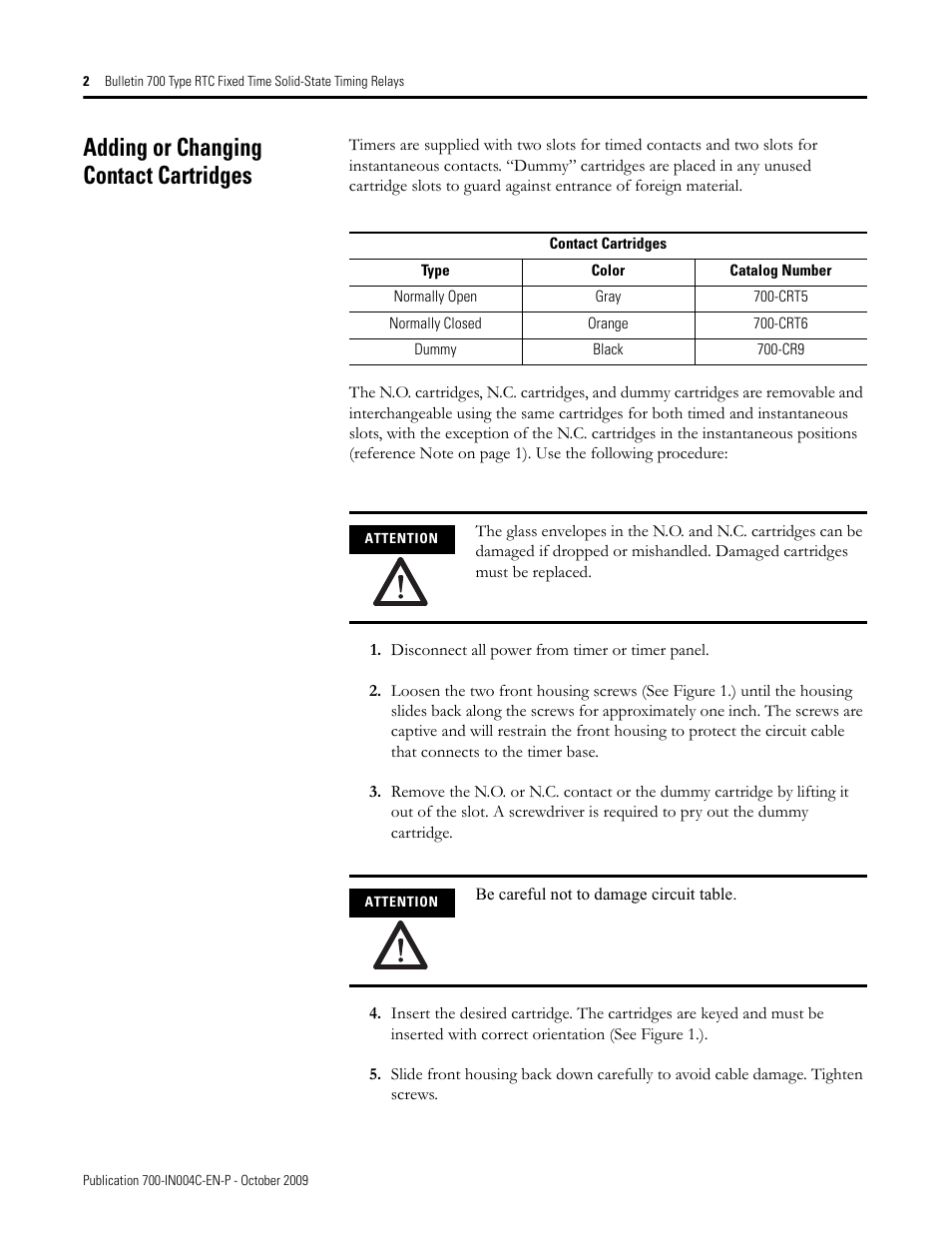 Adding or changing contact cartridges | Rockwell Automation 700-RTC Type RTC Fixed Time Solid-State Timing Relays User Manual | Page 2 / 8