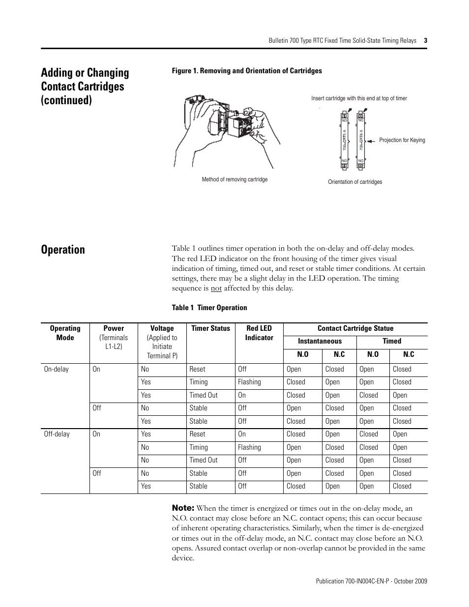 Adding or changing contact cartridges (continued), Operation | Rockwell Automation 700-RTC Type RTC Fixed Time Solid-State Timing Relays User Manual | Page 3 / 8