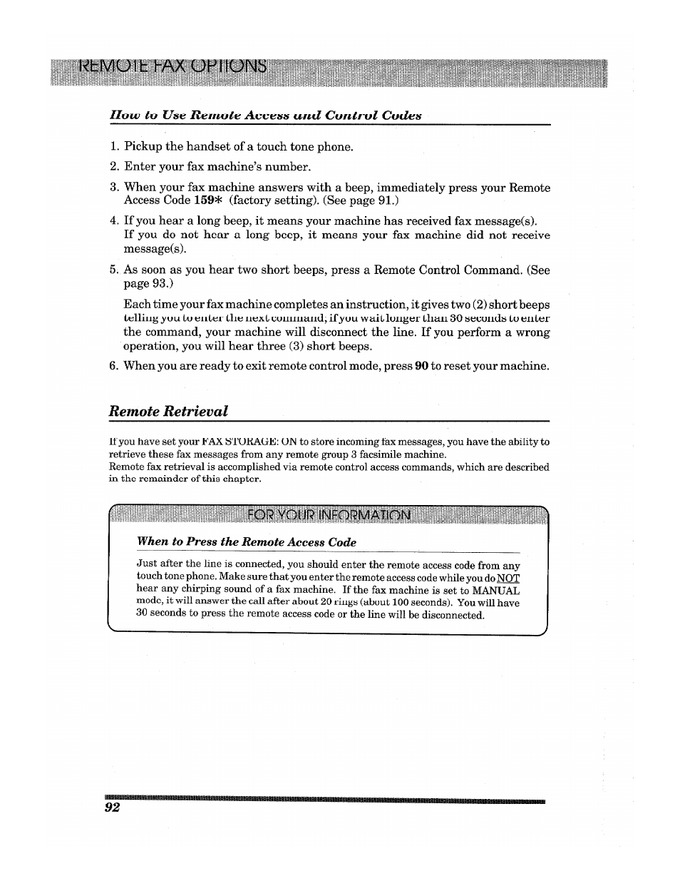 Khiviuih haxupmuns, Remote retrieval, For your information | Brother INTELLIFAX 3650 User Manual | Page 100 / 144