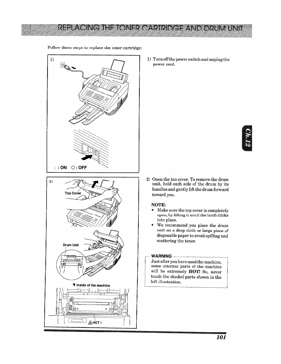 Replacing the toner cartridge and drum unit | Brother INTELLIFAX 3650 User Manual | Page 109 / 144