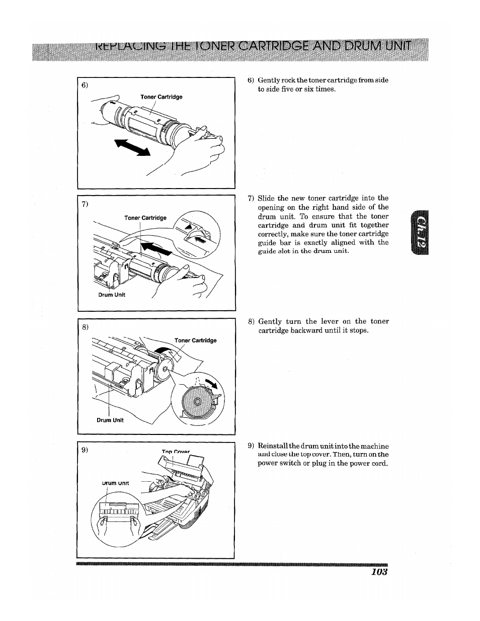 Kthlaulnc=i ihh i oner cartridge and drum unit | Brother INTELLIFAX 3650 User Manual | Page 111 / 144