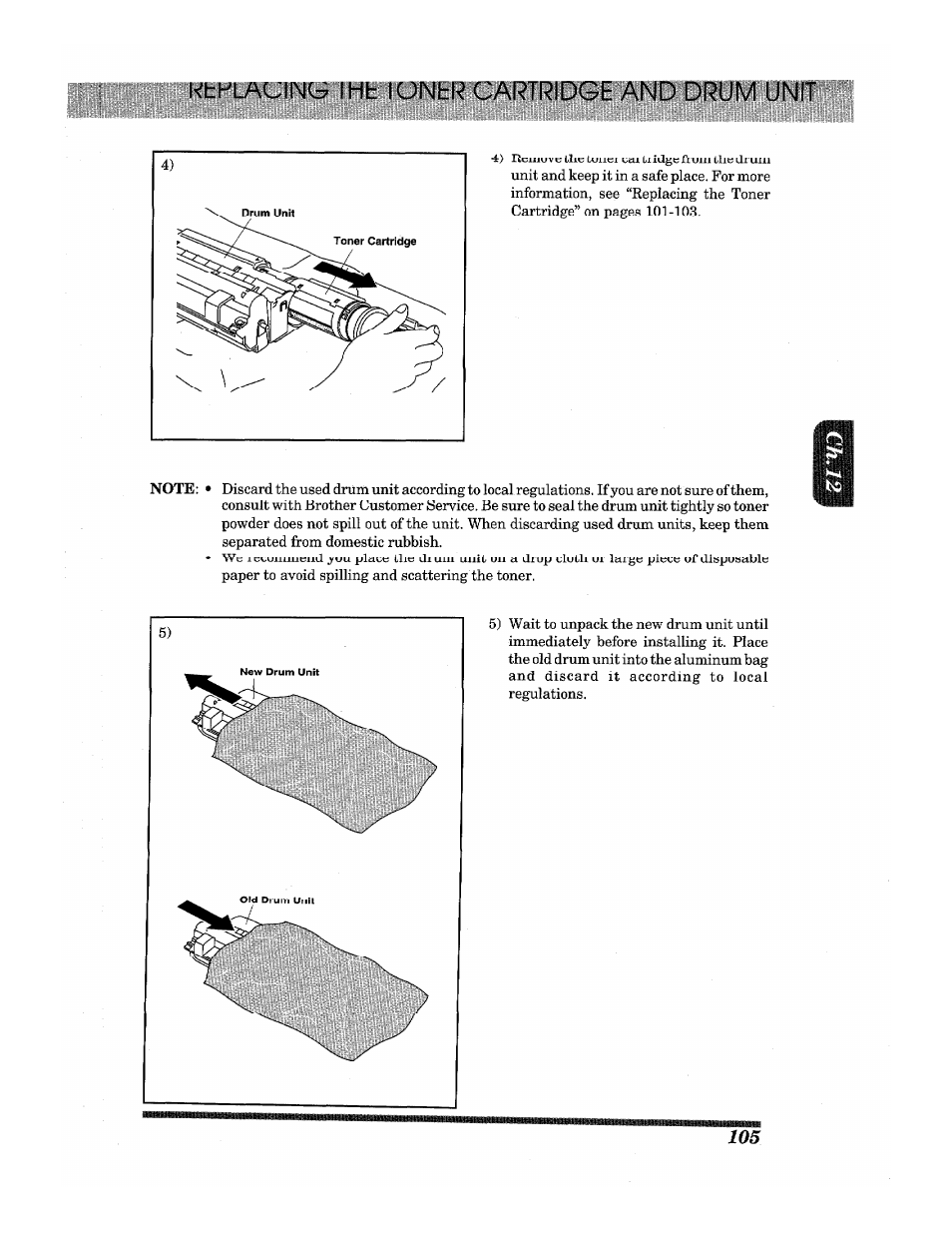 Whplac^inti ihh lunbr cartridge and drum unit | Brother INTELLIFAX 3650 User Manual | Page 113 / 144