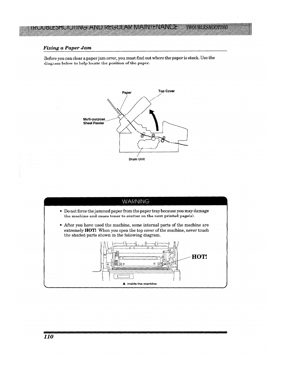 Fixing a paper jam | Brother INTELLIFAX 3650 User Manual | Page 118 / 144