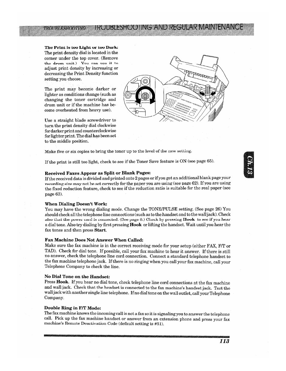 I wuubltbhuul inc:? and rbciiul-ar maintenance | Brother INTELLIFAX 3650 User Manual | Page 121 / 144