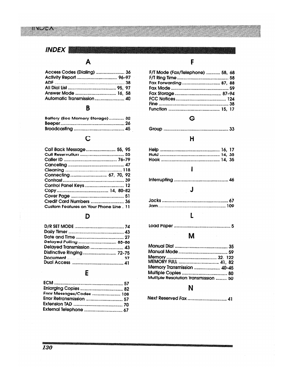 Rtnuca | Brother INTELLIFAX 3650 User Manual | Page 138 / 144