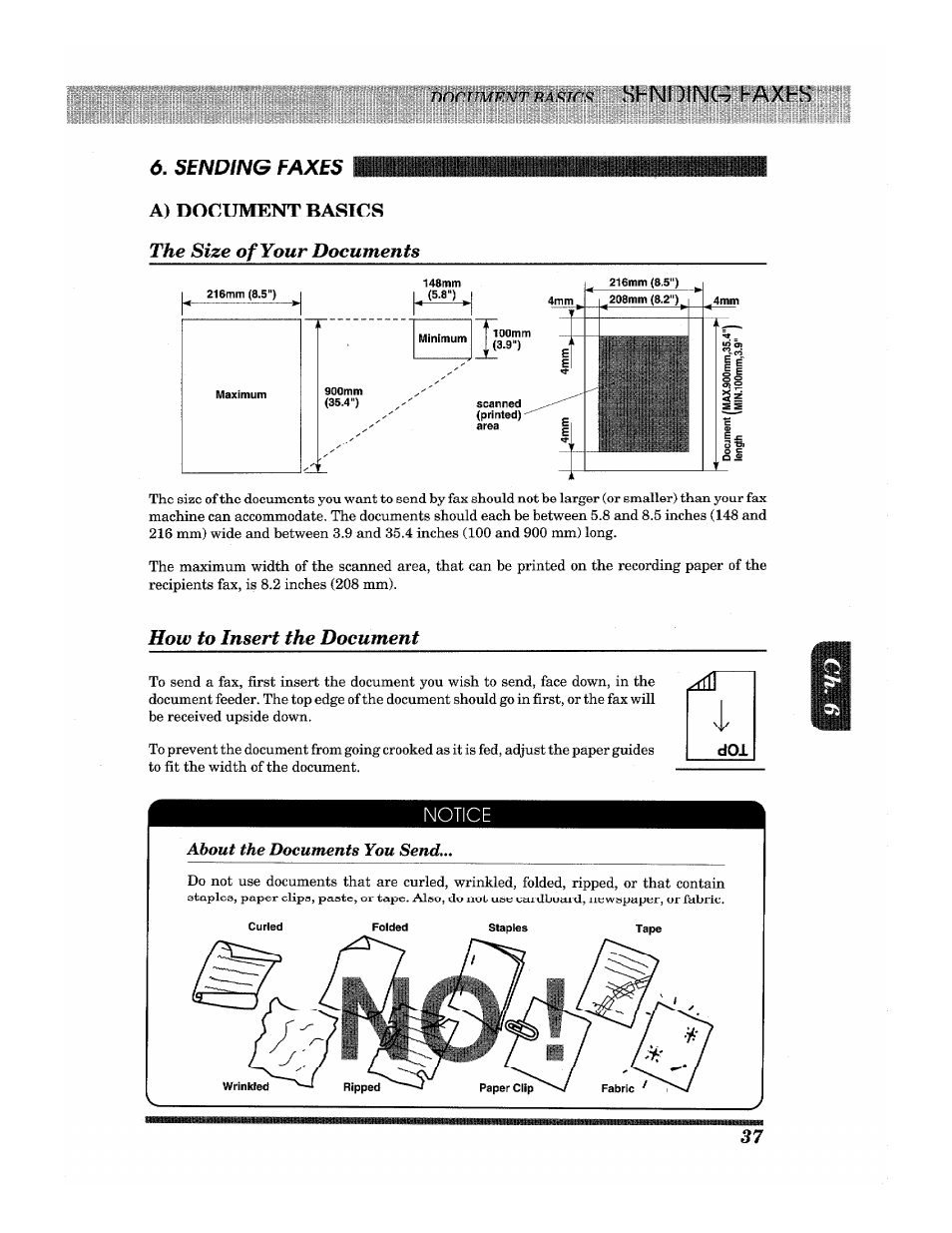 Stnuing kaxbs, The size of your documents, How to insert the document | Brother INTELLIFAX 3650 User Manual | Page 45 / 144