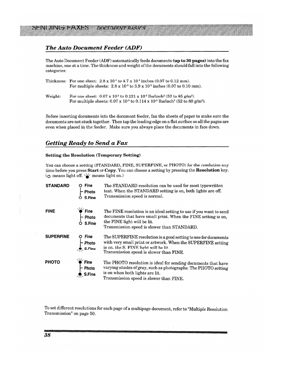 Ht in] u11\ic=7 haxhb noaumknt basics, The auto document feeder (adf), Getting ready to send a fax | Noaumknt | Brother INTELLIFAX 3650 User Manual | Page 46 / 144