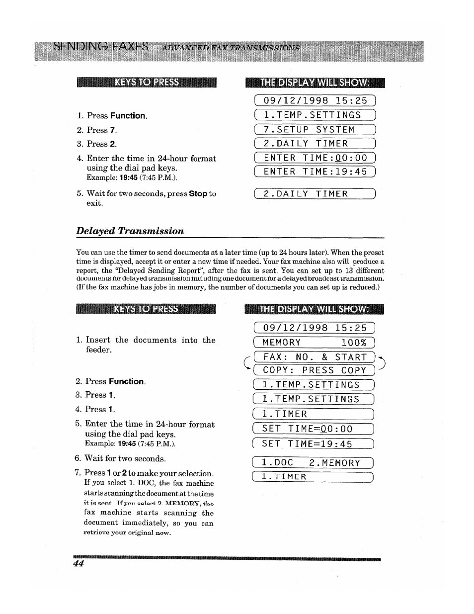 Press function, L.timer, Sbnuinc::? haxhs | Brother INTELLIFAX 3650 User Manual | Page 52 / 144