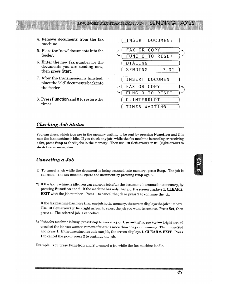 Checking job status, Canceling a job | Brother INTELLIFAX 3650 User Manual | Page 55 / 144