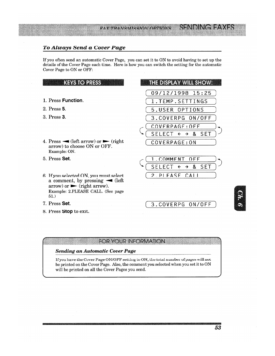 Keys to pre, Press function, For your infc | Sending faxes | Brother INTELLIFAX 3650 User Manual | Page 61 / 144