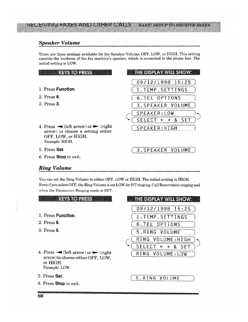 Speaker volume, Ring volume | Brother INTELLIFAX 3650 User Manual | Page 74 / 144