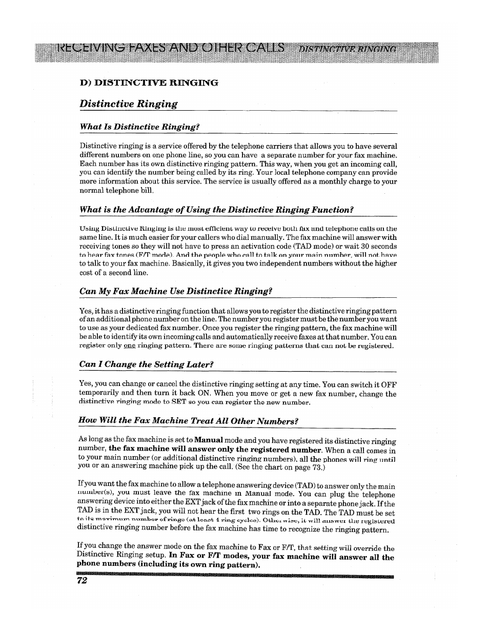 Distinctive ringing, D) distinctive ringing, Wtutivii\icc7 haxtb and ui hhr calls | Brother INTELLIFAX 3650 User Manual | Page 80 / 144