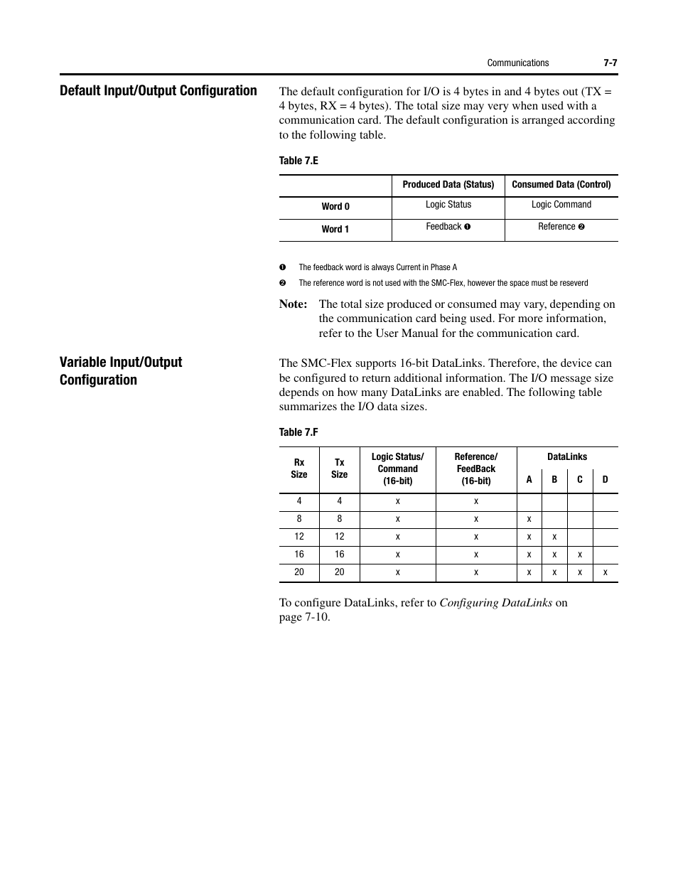 Default input/output configuration, Variable input/output configuration | Rockwell Automation 150 SMC-Flex User Manual User Manual | Page 111 / 162