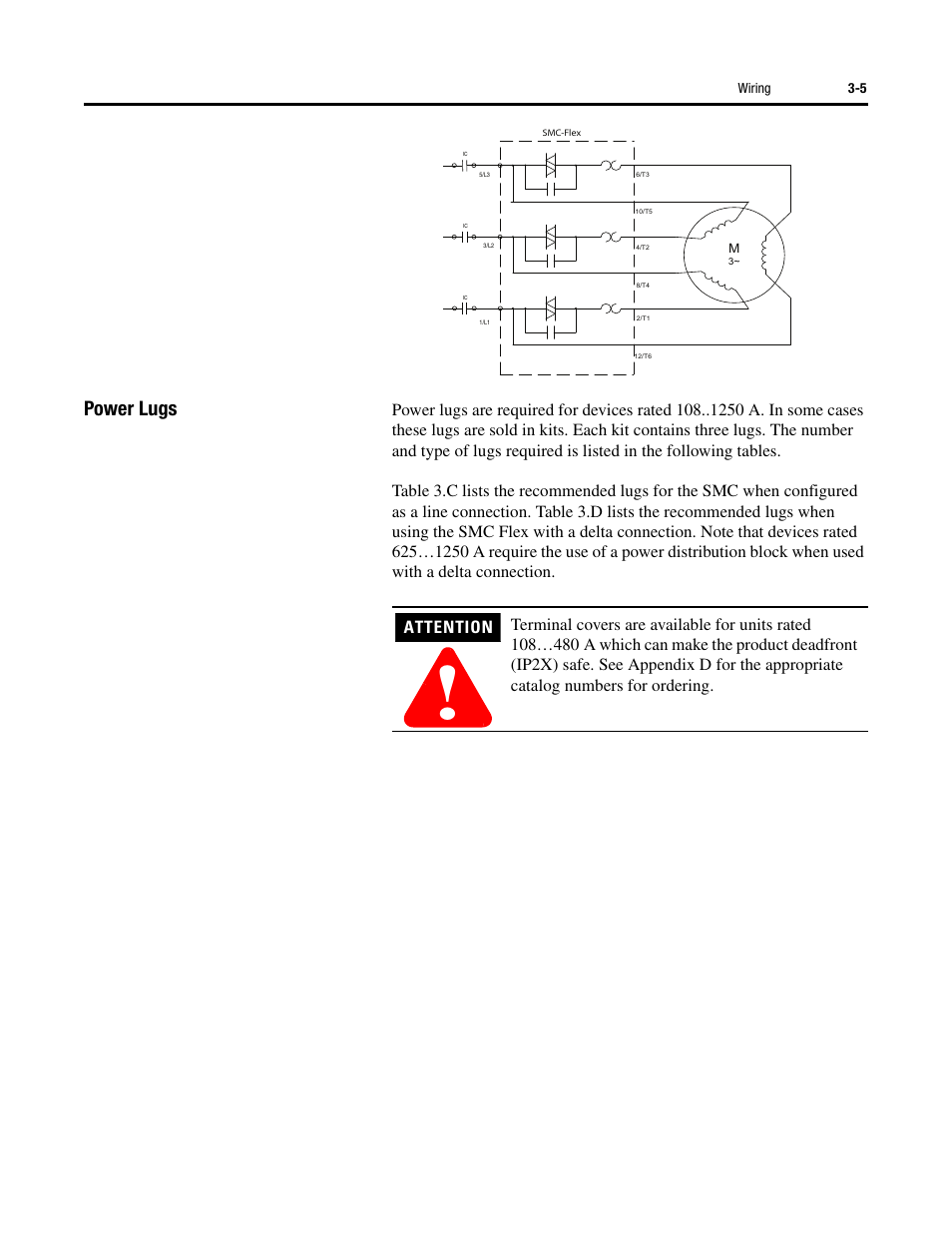 Power lugs, Attention | Rockwell Automation 150 SMC-Flex User Manual User Manual | Page 49 / 162