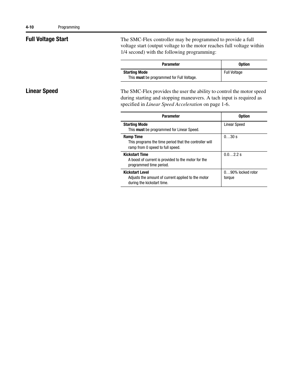 Full voltage start, Linear speed | Rockwell Automation 150 SMC-Flex User Manual User Manual | Page 94 / 162