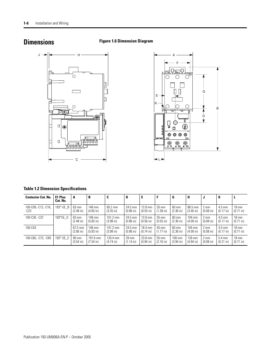 Dimensions | Rockwell Automation 193-EDN E1Plus Overload Relays - DeviceNet Module User Manual | Page 10 / 76