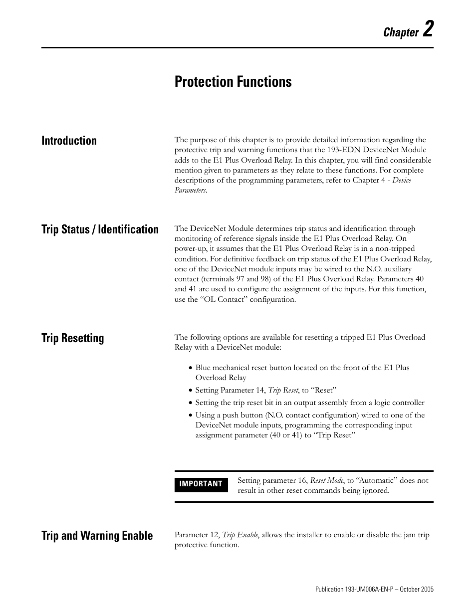 Protection functions | Rockwell Automation 193-EDN E1Plus Overload Relays - DeviceNet Module User Manual | Page 11 / 76