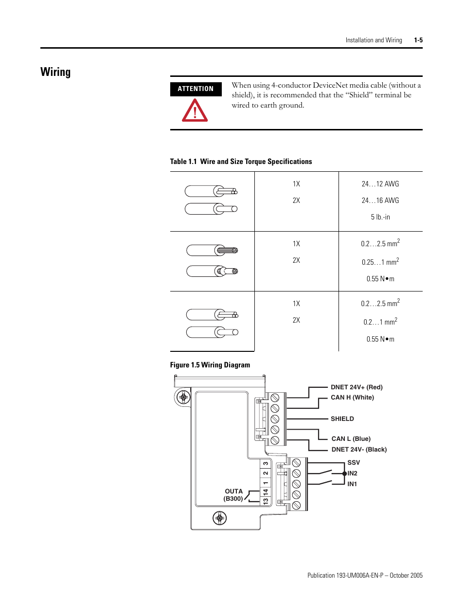 Wiring | Rockwell Automation 193-EDN E1Plus Overload Relays - DeviceNet Module User Manual | Page 9 / 76
