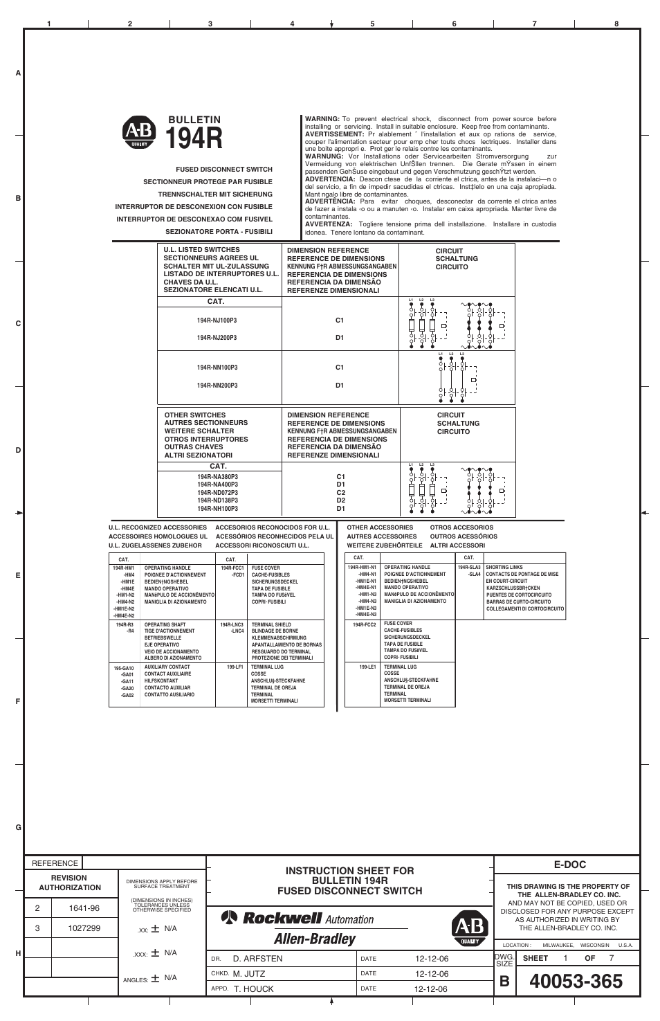 Rockwell Automation 194R-Nxxxx Fused Disconnect Switch User Manual | 6 pages
