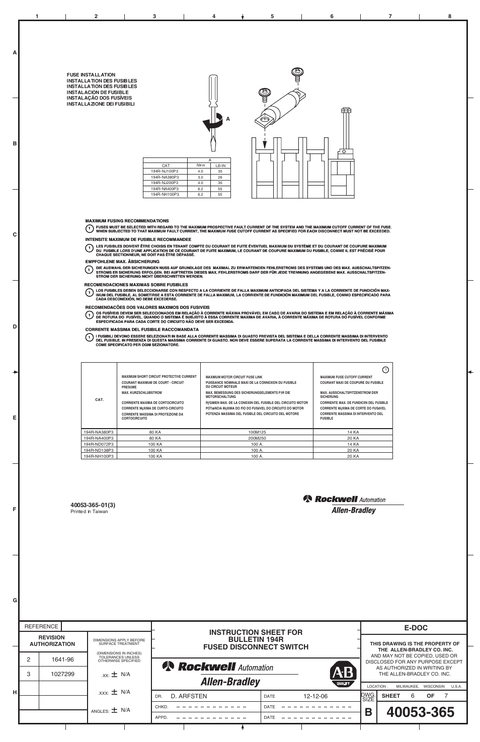 40053-365_3-6.pdf, E-doc | Rockwell Automation 194R-Nxxxx Fused Disconnect Switch User Manual | Page 6 / 6