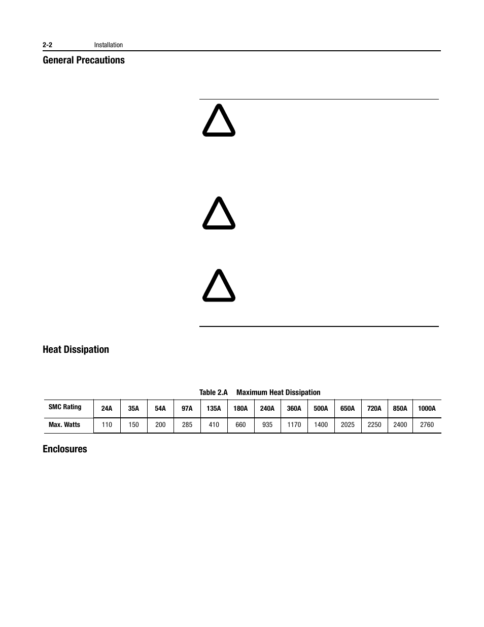 General precautions, Heat dissipation, Enclosures | Rockwell Automation 150 USE MN/SMC DIALOG + CONTROLLER User Manual | Page 28 / 189