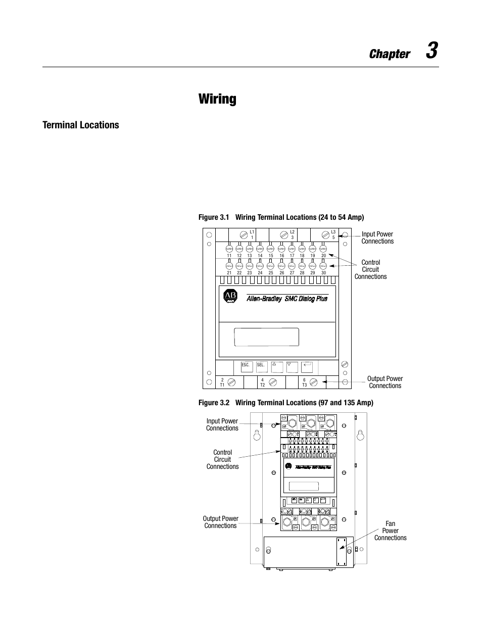 Wiring, Chapter, Terminal locations | Rockwell Automation 150 USE MN/SMC DIALOG + CONTROLLER User Manual | Page 47 / 189