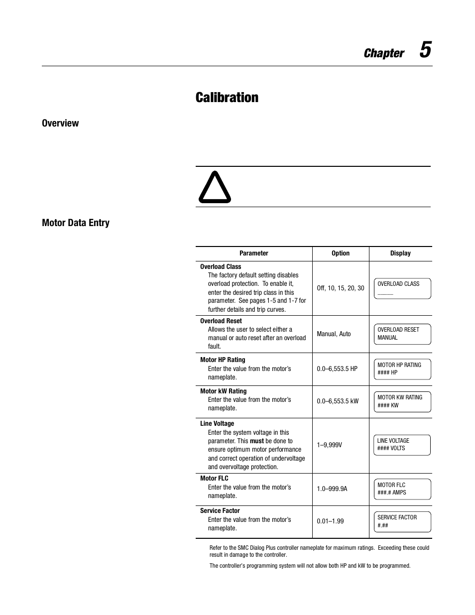 Calibration, Chapter, Overview | Motor data entry | Rockwell Automation 150 USE MN/SMC DIALOG + CONTROLLER User Manual | Page 79 / 189