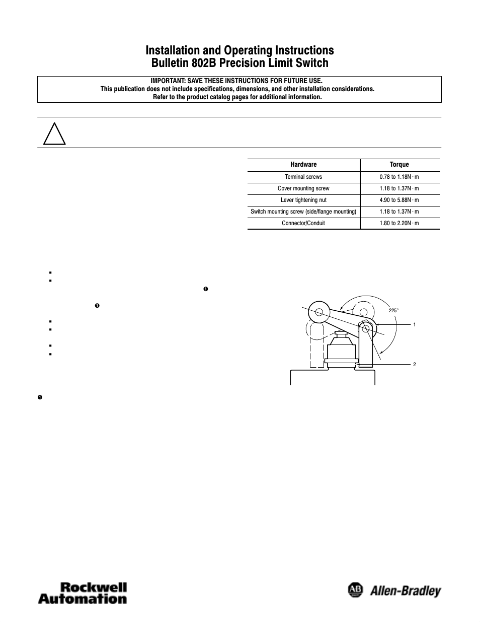 Rockwell Automation 802B Precision Limit Switch User Manual | 2 pages