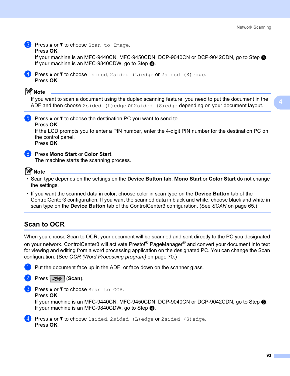 Scan to ocr | Brother MFC 9840CDW User Manual | Page 100 / 221