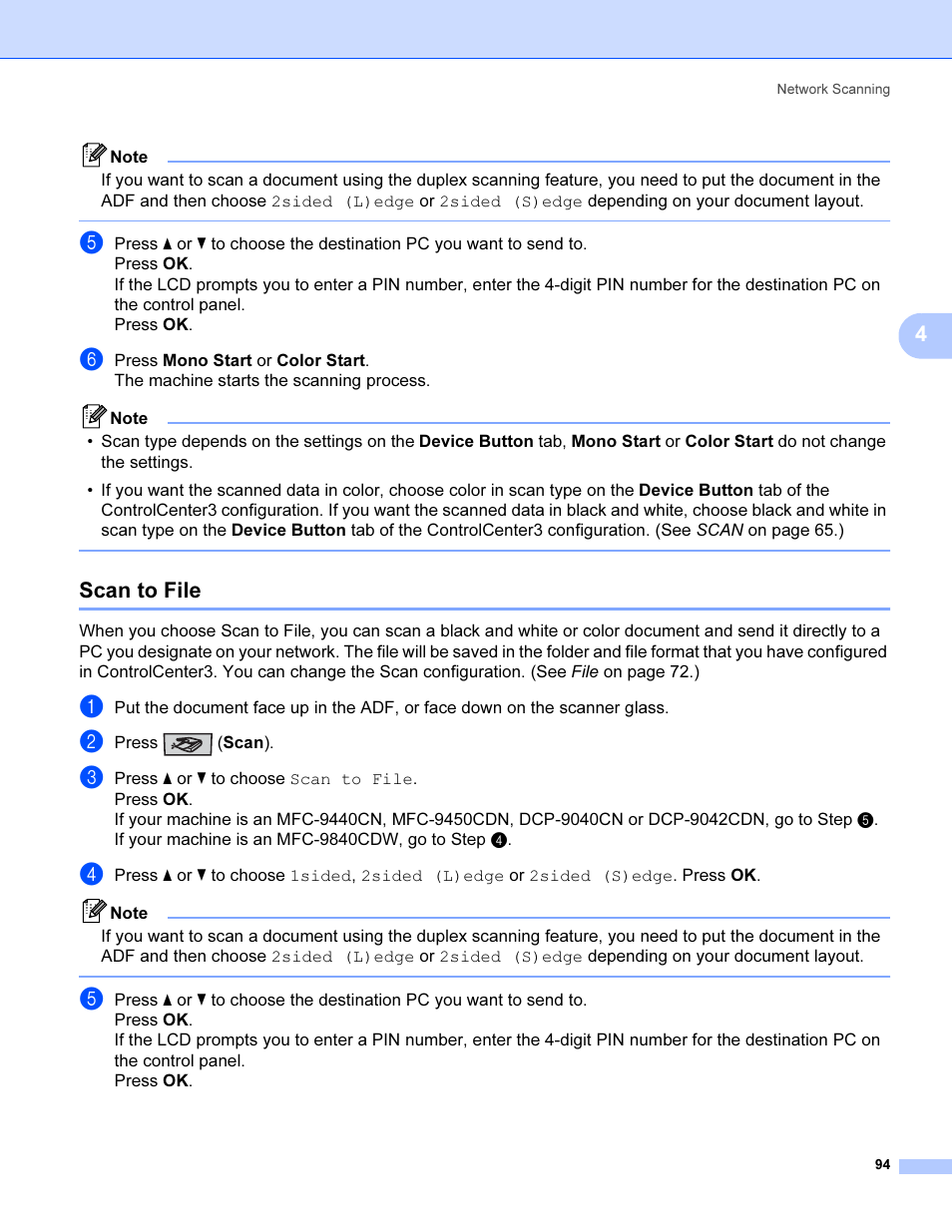 Scan to file, To step e | Brother MFC 9840CDW User Manual | Page 101 / 221