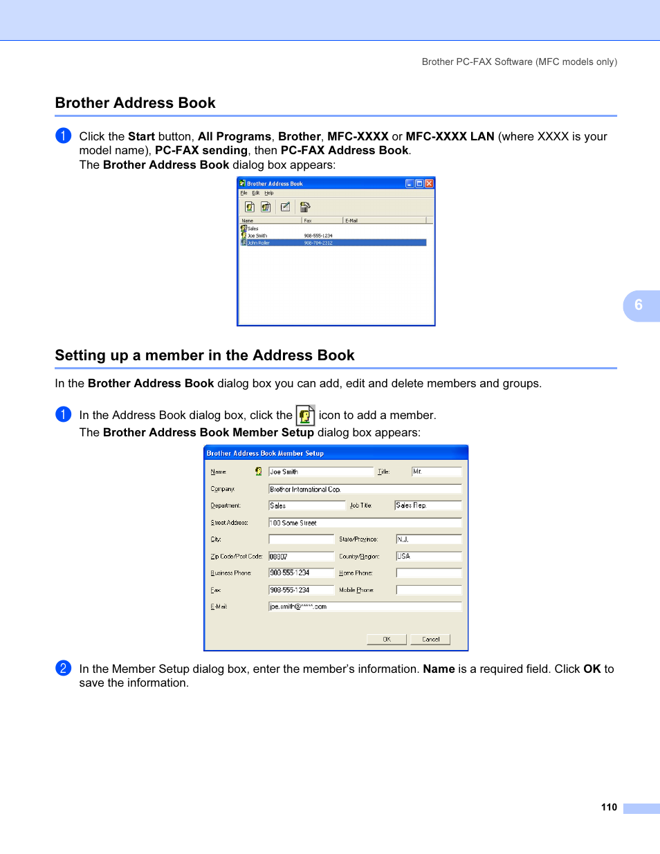 Brother address book, Setting up a member in the address book, 6brother address book | Brother MFC 9840CDW User Manual | Page 117 / 221