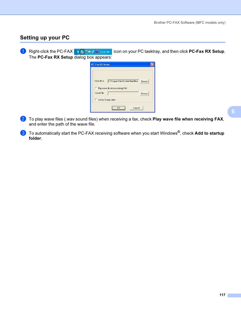 Setting up your pc, 6setting up your pc | Brother MFC 9840CDW User Manual | Page 124 / 221