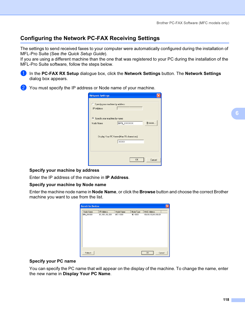 Configuring the network pc-fax receiving settings, 6configuring the network pc-fax receiving settings | Brother MFC 9840CDW User Manual | Page 125 / 221