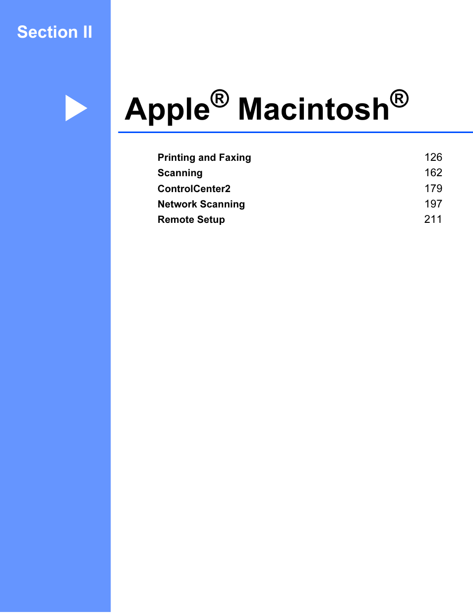 Section ii apple® macintosh, Section ii apple, Macintosh | Apple | Brother MFC 9840CDW User Manual | Page 132 / 221