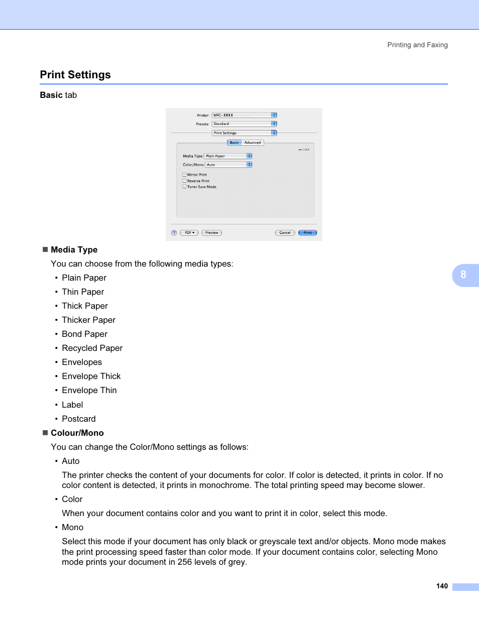 Print settings, 8print settings | Brother MFC 9840CDW User Manual | Page 147 / 221
