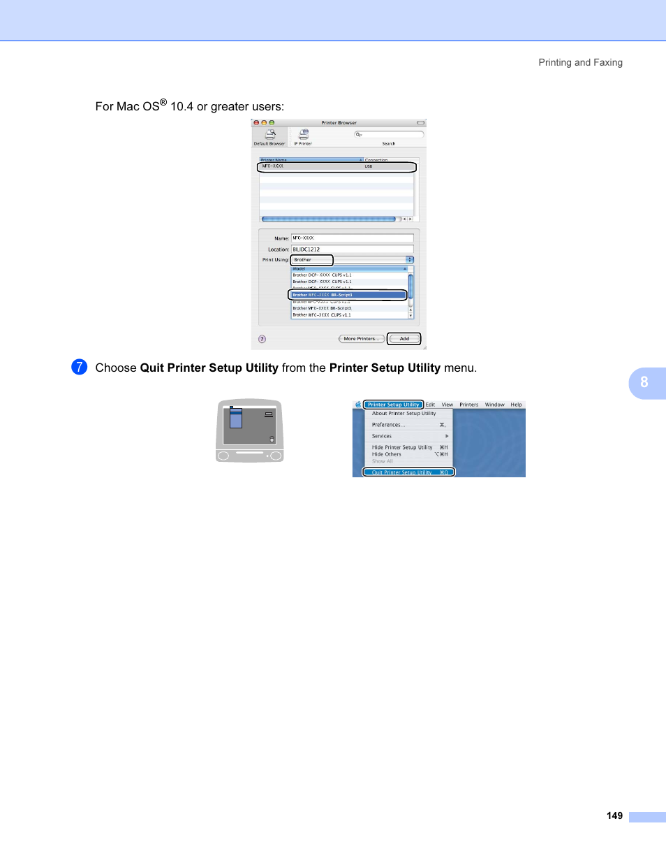 For mac os, 4 or greater users | Brother MFC 9840CDW User Manual | Page 156 / 221