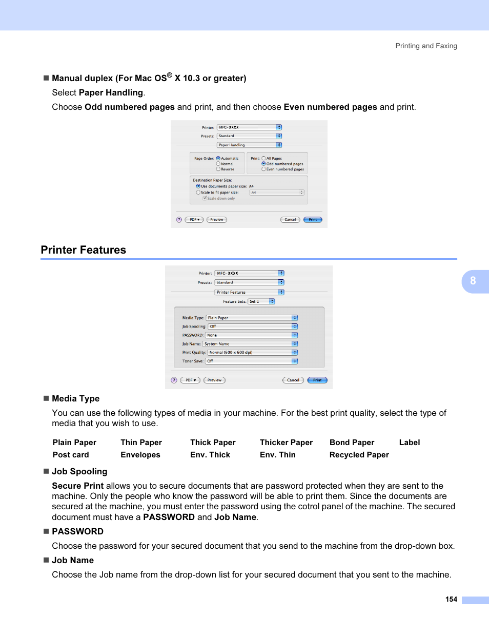 Printer features | Brother MFC 9840CDW User Manual | Page 161 / 221