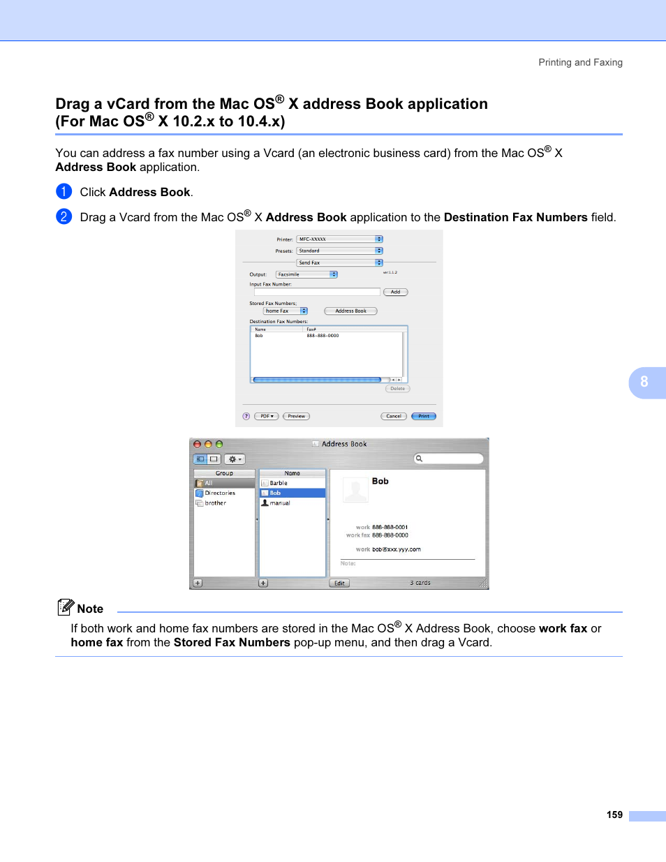 8drag a vcard from the mac os, X address book application (for mac os | Brother MFC 9840CDW User Manual | Page 166 / 221