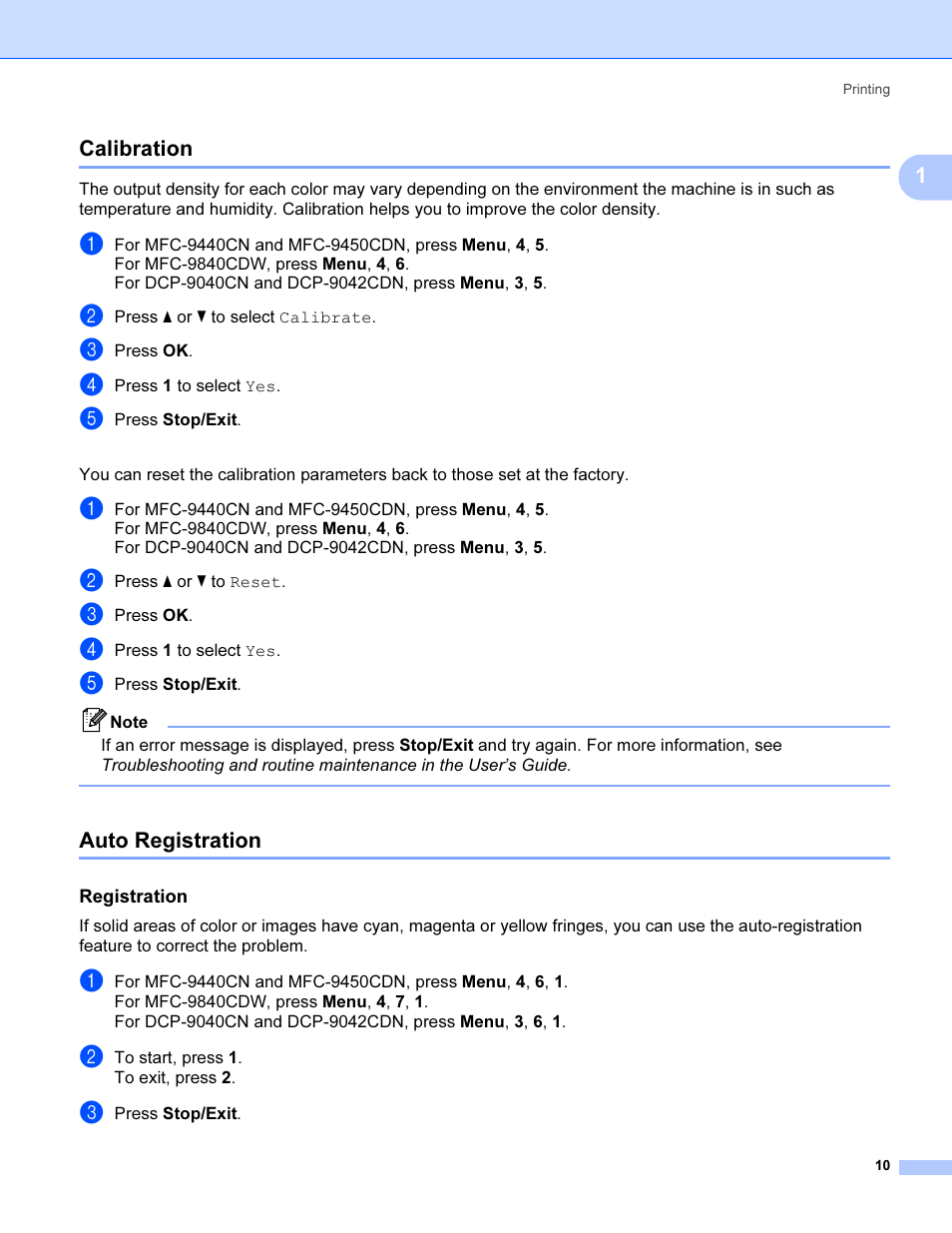 Calibration, Auto registration, Registration | Calibration auto registration | Brother MFC 9840CDW User Manual | Page 17 / 221