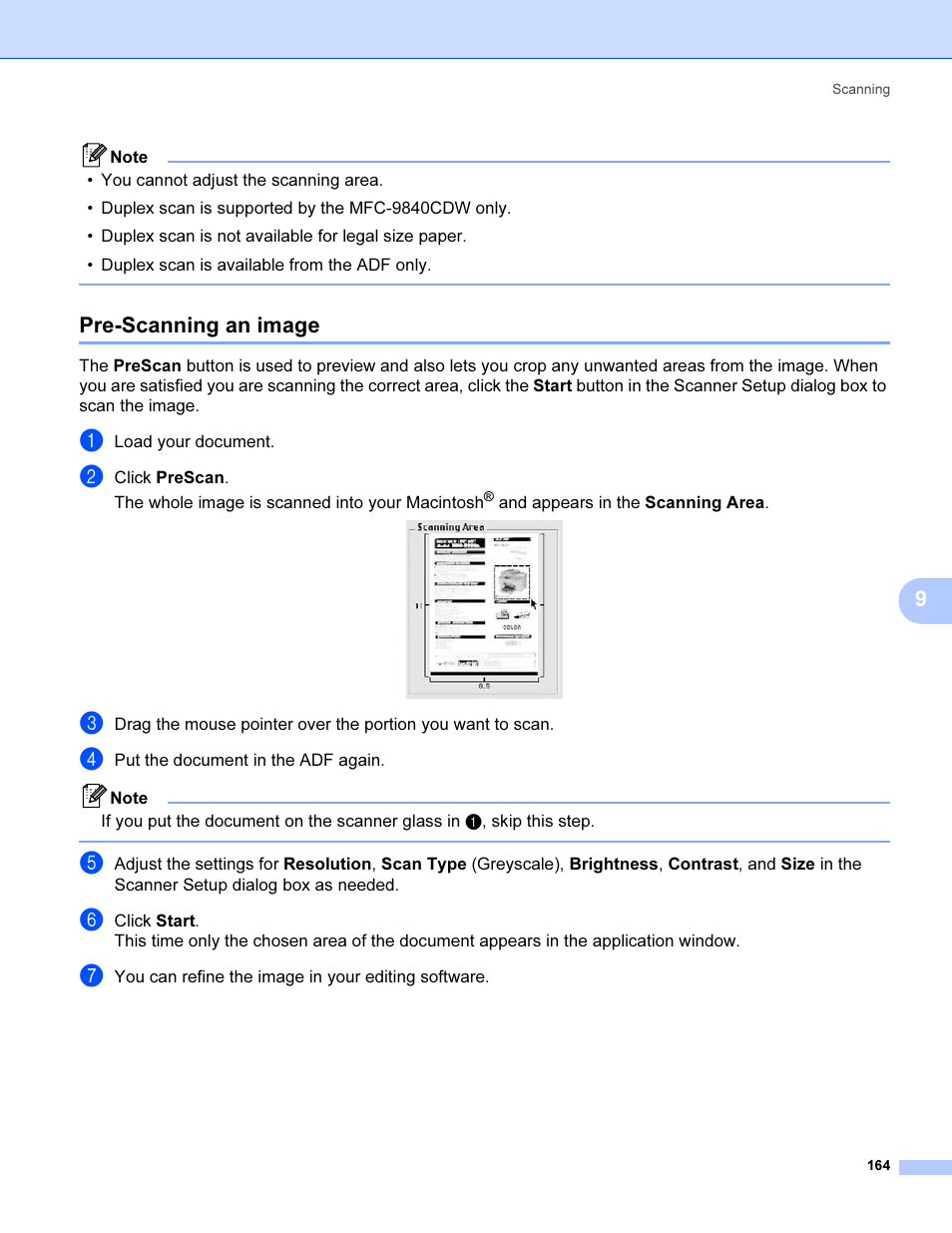 Pre-scanning an image | Brother MFC 9840CDW User Manual | Page 171 / 221